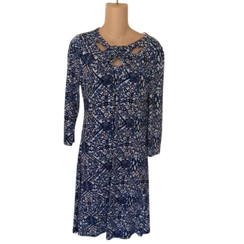 Context by Lord‎ & Taylor Women's Dress Sz Small Petite Blue White